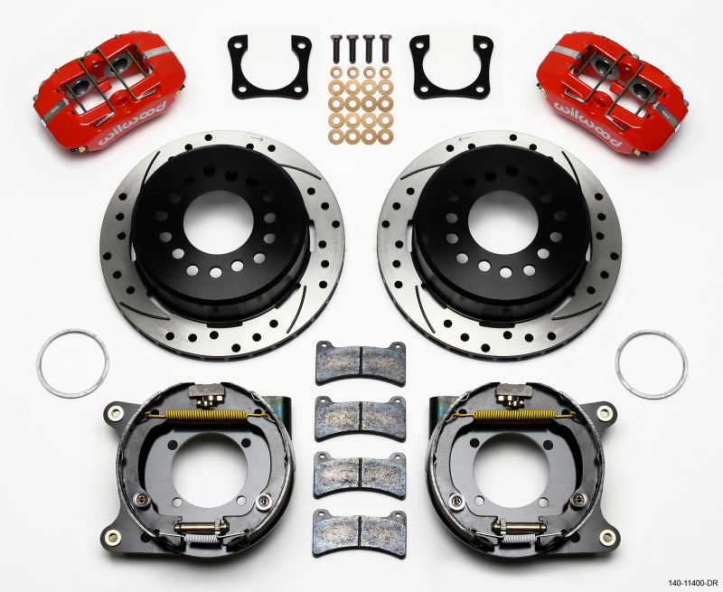 Wilwood Dynapro Low-Profile 11.00in P-Brake Kit Drill-Red Chevy 12 Bolt Spcl 2.81in Off Stag Mount - 140-11400-DR
