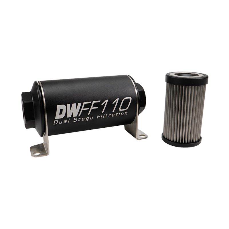 DeatschWerks Stainless Steel 10AN 100 Micron Universal Inline Fuel Filter Housing Kit (110mm) - 8-03-110-100K
