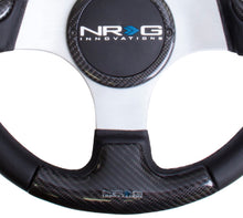 Load image into Gallery viewer, NRG Carbon Fiber Steering Wheel (350mm) Silver Frame Blk Stitching w/Rubber Cover Horn Button - ST-014CFSL