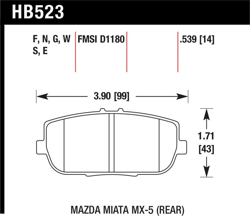 Hawk 06-10 Mazda Miata MX-5 DTC-30 Race Rear Brake Pads - HB523W.539