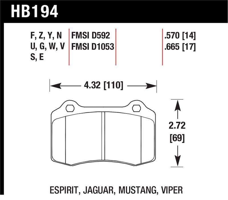 Hawk 04-11 Chry 300C/06-14 Jeep Grand Cherokee SRT-8 /10-14 Chevy Camaro SS Race DTC-30 Brake Pads - HB194W.570