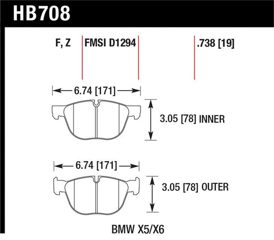 Hawk 07-08 BMW X5 3.0si/4.8i / 09-13 X5 Xdrive / 08-13 X6 Xdrive Perf Ceramic Frt Street Brake Pads - HB708Z.738