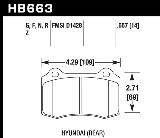 Hawk 10 Hyundai Genesis Coupe (Track w/ Brembo Breaks) HPS Street 14mm Rear Brake Pads - HB663F.557