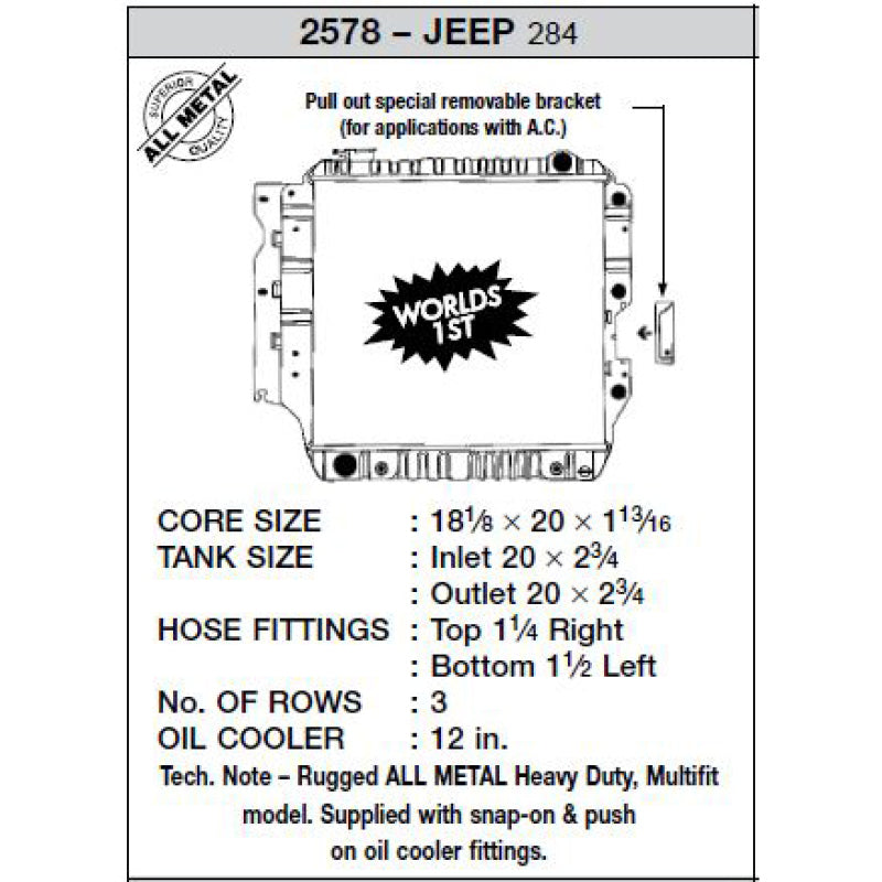 CSF 87-02 Jeep Wrangler 2.5L OEM Plastic Radiator - 2578