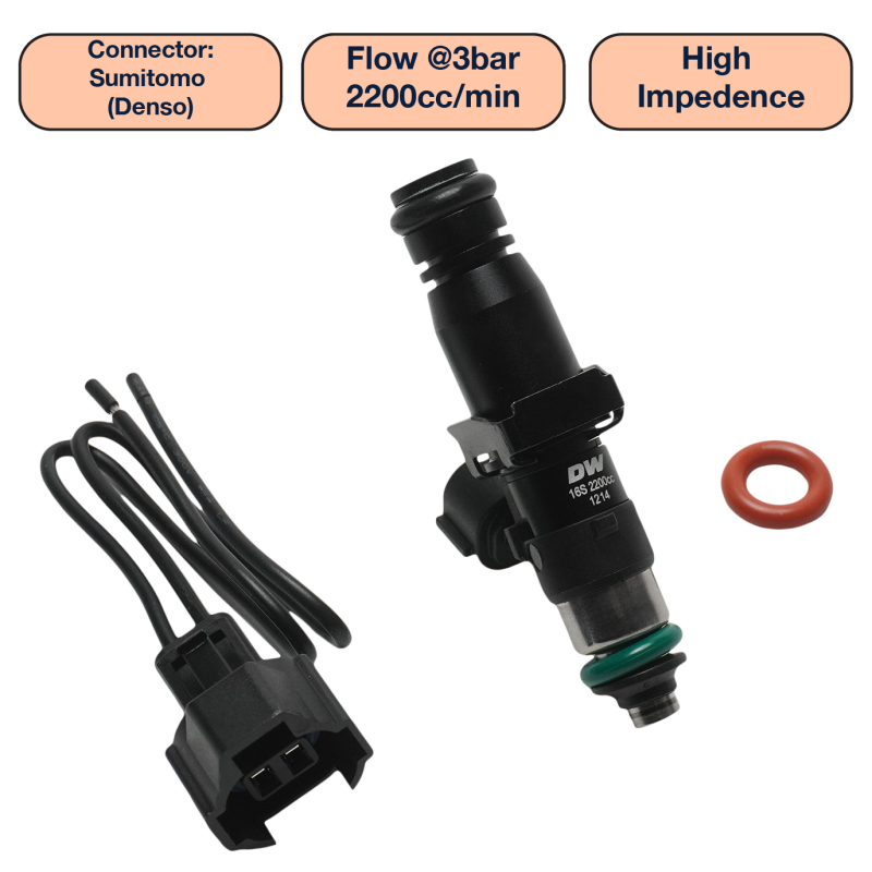 DeatschWerks Universal 2200cc Single Fuel Injector / 60mm Length / 14mm O-Ring Seals - DW2200-60-14-14-1
