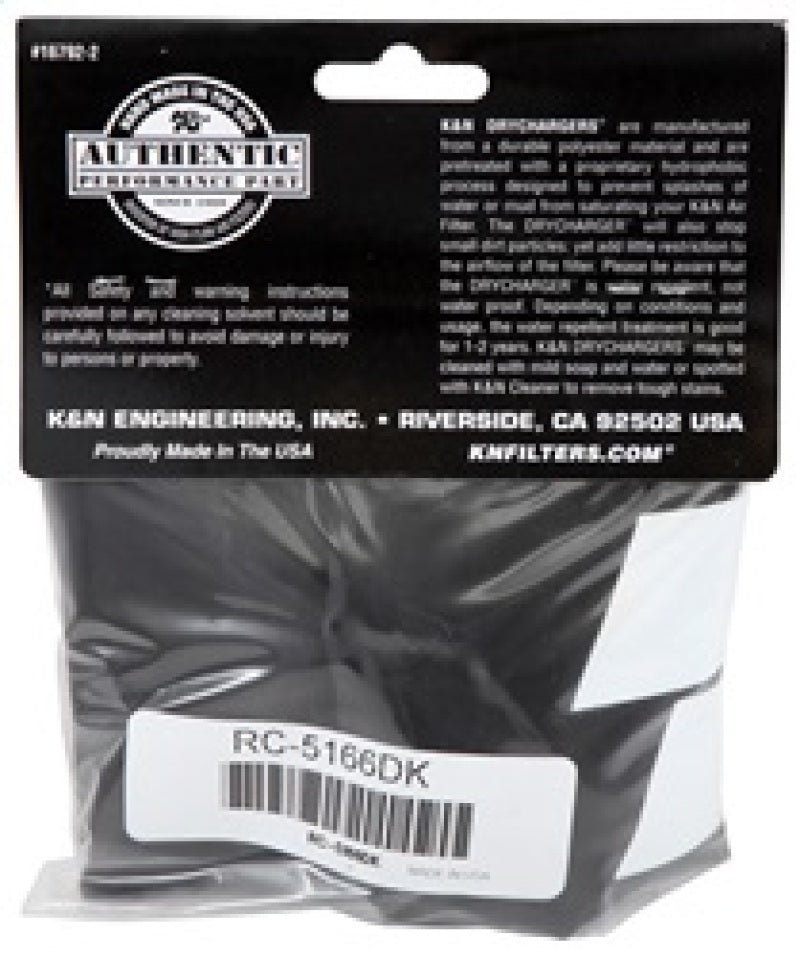K&N Round Tapered Drycharger Air Filter Wrap 8in B ID x 6.625in T ID x 10.5in H - RC-5166DK