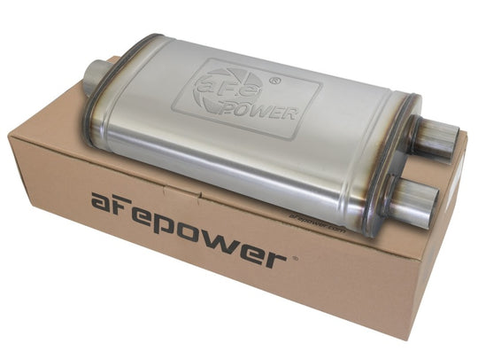 aFe MACHForce XP SS Muffler 3in Center Inlet / 2.5in Dual Outlets 22in L x 11in W x 6in H Body - 49M00014