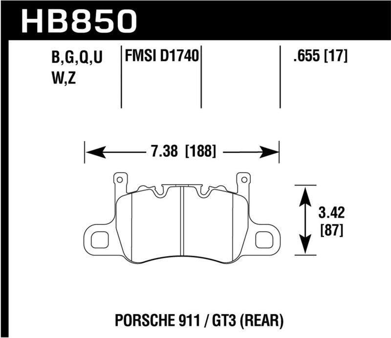 Hawk 14-17 Porsche 911 GT3 HP+ Street/Motorsports Crossover Rear Brake Pads - HB850N.655
