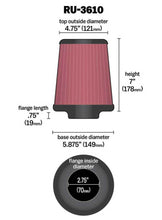 Load image into Gallery viewer, K&amp;N Universal Rubber Filter 2.75in Flange ID x 5.875in Base OD x 4.75in Top OD x 7in Height - RU-3610