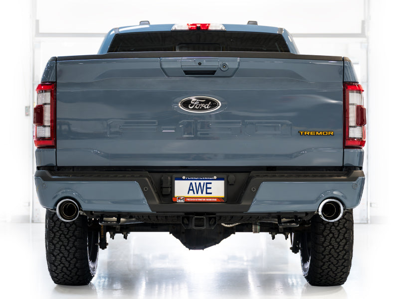 AWE Tuning 2021+ Ford F150 Tremor w/ Bumper Cutouts 0FG Non-Resonated Cat-Back w/ Chrome Silver Tips - 3020-32402