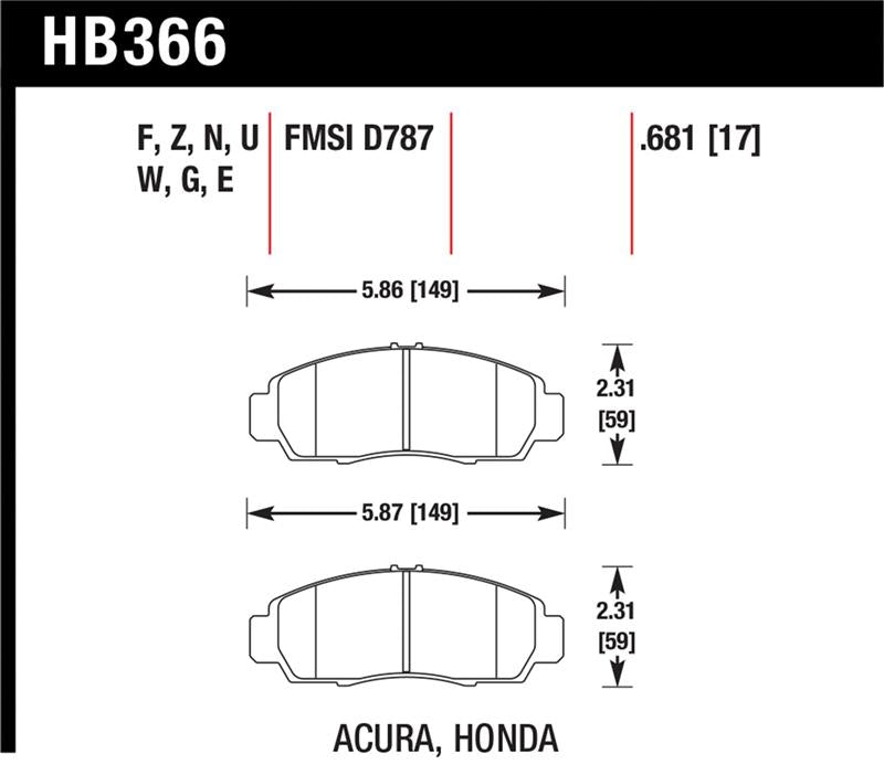 Hawk 04-10 Acura TSX / 99-08 TL / 01-03 CL / 03-10 Honda Accord EX DTC-60 Race Front Brake Pads - HB366G.681