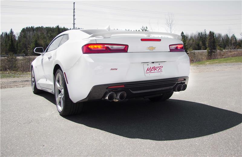 MBRP 2016-2024 Chevy Camaro 6.2L w/ NPP 3in Alum Race Dual Axle Back w/ 4in Quad Polished Tips - S7036AL