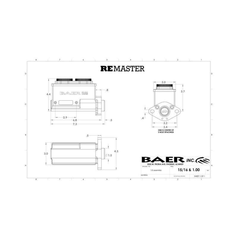 Baer Brakes GM/Ford 1in Bore Remaster 2-Bolt Left Port Master Cylinder Assembly - Gray - 6805210