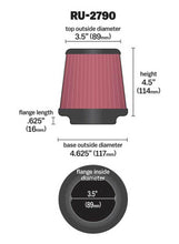 Load image into Gallery viewer, K&amp;N Filter Universal Rubber Filter 3 1/2 inch Flange 4 5/8 inch Base 3 1/2 inch Top 4 1/2 inch Heigh - RU-2790
