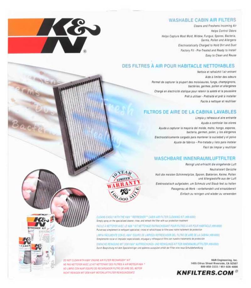 K&N 05-14 VW Jetta 2.5L 2.0L / EOS Cabin Air Filter - VF3013