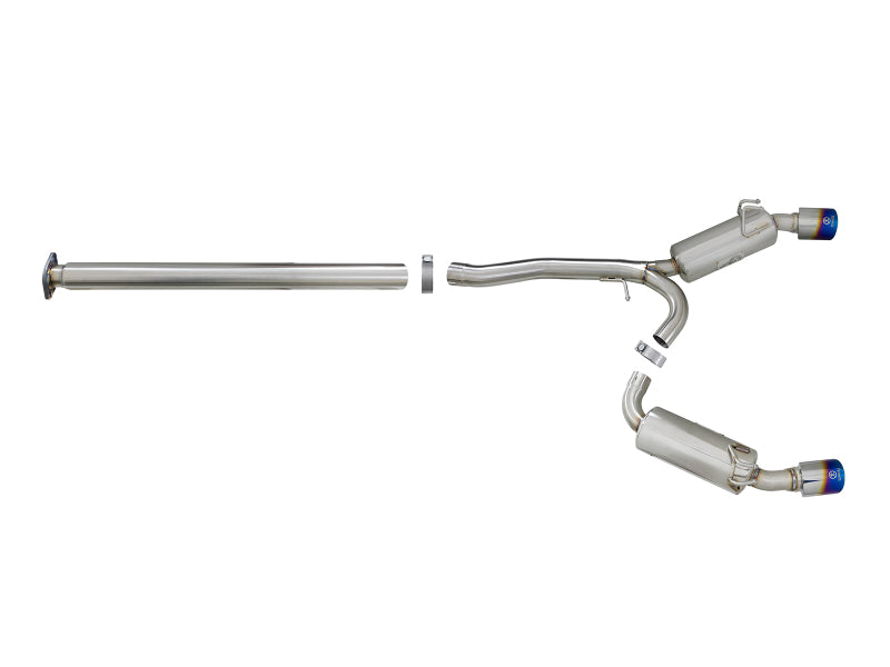 aFe Takeda 3in. to 2.5in. 304 SS C/B Exhaust 08-15 Mitsubishi EVO I4-2.0L (t) - Blue Flamed Tips - 49-36701-L
