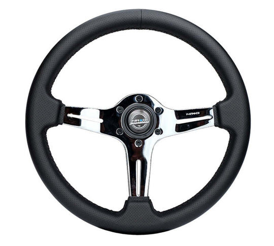 NRG Light Weight Gaming Steering Wheel - 350mm 3 Chrome Silver Spokes Perforated Leather - ST-018CH-PR