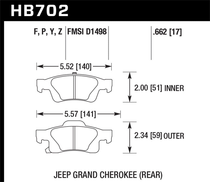 Hawk 11-12 Dodge Durango / 11-12 Jeep Grand Cherokee HPS Rear Street Brake Pads - HB702F.662