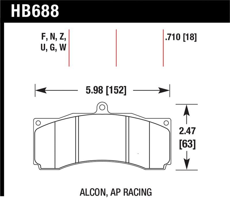 Hawk AP Racing/Alcon Performance Ceramic Racing Front Brake Pads w/0.710in Thickness - HB688Z.710