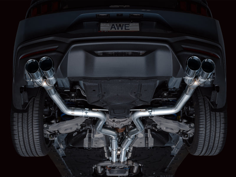 AWE 2024 Ford Mustang GT Fastback S650 RWD Track Edition Cat-Back Exhaust w/ Quad Chrome Silver Tips - 3020-42650