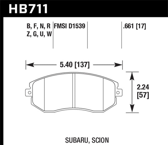 Hawk DTC-80 13 Subaru BRZ/13 Legacy 2.5i/13 Scion FR-S Front Race Brake Pads - HB711Q.661