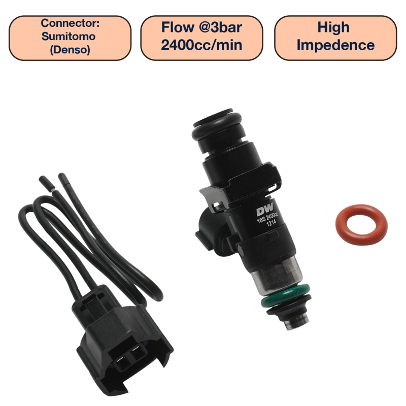 DeatschWerks Universal 2400cc Single Fuel Injector / 48mm Length / 14mm O-Ring Seals - DW2400-48-14-14-1