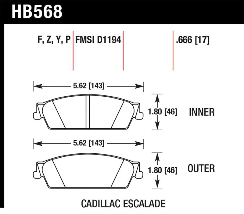 Hawk 07-08 Escalade 6.2 / 07-08 Avalanche Super Duty Rear Brake Pads - HB568P.666