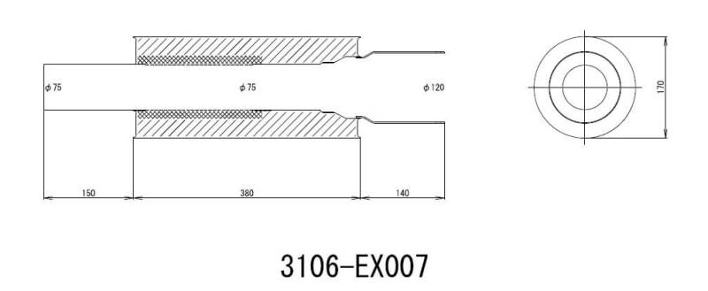 HKS Universal SS Hi-Power Muffler (120mm tip / 75mm piping) (SUS304 NO COATING) - 3106-EX007