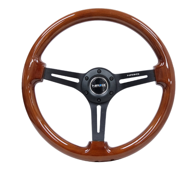 NRG Reinforced Steering Wheel (350mm / 3in. Deep) Brown Wood w/Blk Matte Spoke/Black Center Mark - RST-018BR-BK