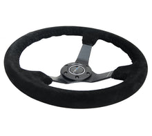 Load image into Gallery viewer, NRG Reinforced Steering Wheel (350mm / 3in. Deep) Blk Suede/Blk Bball Stitch w/5mm Matte Black Spoke - RST-036MB-S-BK