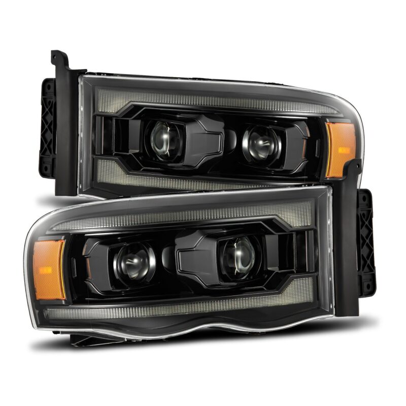 AlphaRex 02-05 Dodge Ram 1500 PRO-Series Projector Headlights Plank Style Alpha Black w/Seq Signal - 880572