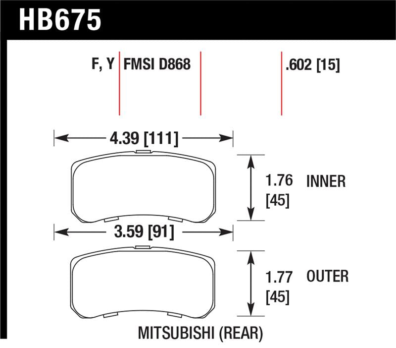 Hawk 09+ Mitsubishi Lancer Ralliart / 08+ Lancer GTS LTS Rear Brake Pads - HB675Y.602