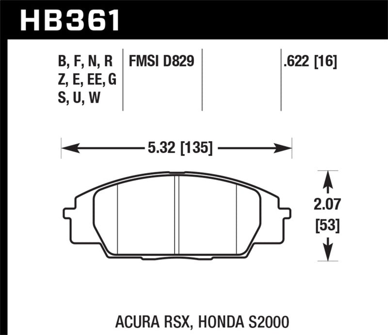 Hawk 02-05 Acura RSX 2.0L Type-S OE Incl. Shims Front ER-1 Brake Pads - HB361D.622