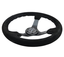 Load image into Gallery viewer, NRG Reinforced Steering Wheel (350mm / 3in. Deep) Blk Suede/Silver BBall Stitch w/5mm Mt. Blk Spokes - RST-036MB-S-SL