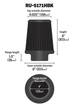 Load image into Gallery viewer, K&amp;N Universal Rubber Filter-Round Tapered 4in Flange ID x 8in Base OD x 6.625in Top OD x 8in H - RU-5171HBK