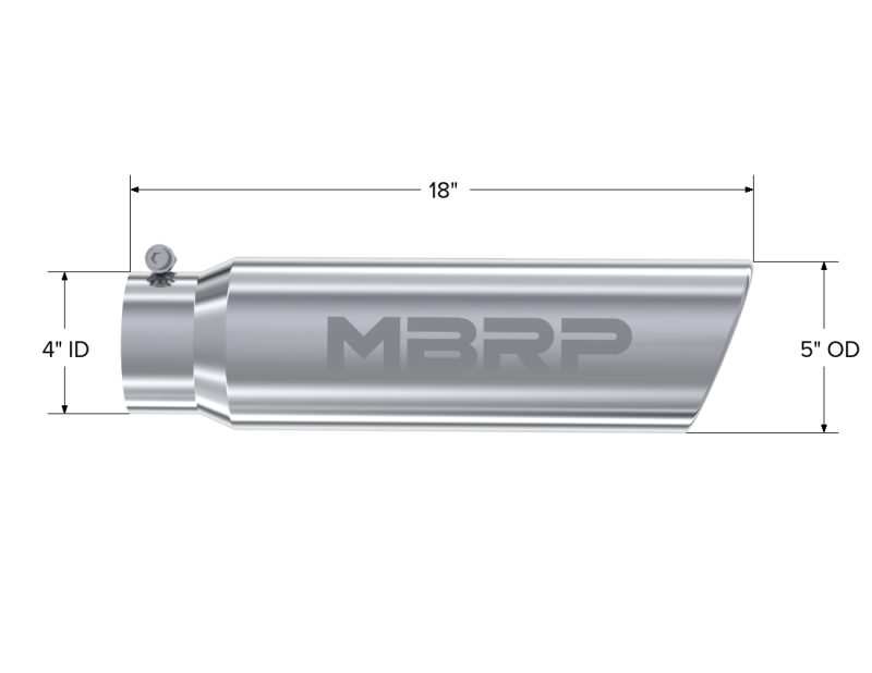 MBRP Universal 5in OD Angled Rolled End 4in Inlet 18in Length T304 Exhaust Tip - T5124