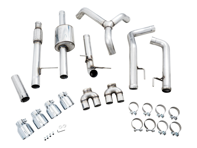 AWE Tuning 4th Gen GM 1500 5.3L 0FG Cat-Back Split Rear Exit (w/ Bumper Cutouts) - Quad Chrome Tips - 3015-42201