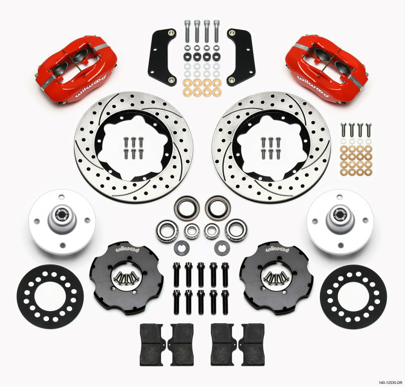 Wilwood Forged Dynalite Front Kit 10.75in Drilled Red 64-65 Mustang 6 Cylinder 4-lug - 140-12535-DR