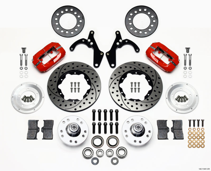 Wilwood Forged Dynalite Front Kit 11.00in Drill-Red 55-57 Chevy - 140-11491-DR