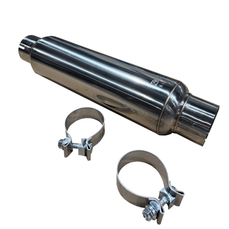 Kooks 3in. Round Clamp In Muffler 14in. Long Polished Stainless Steel - R300-14-CI