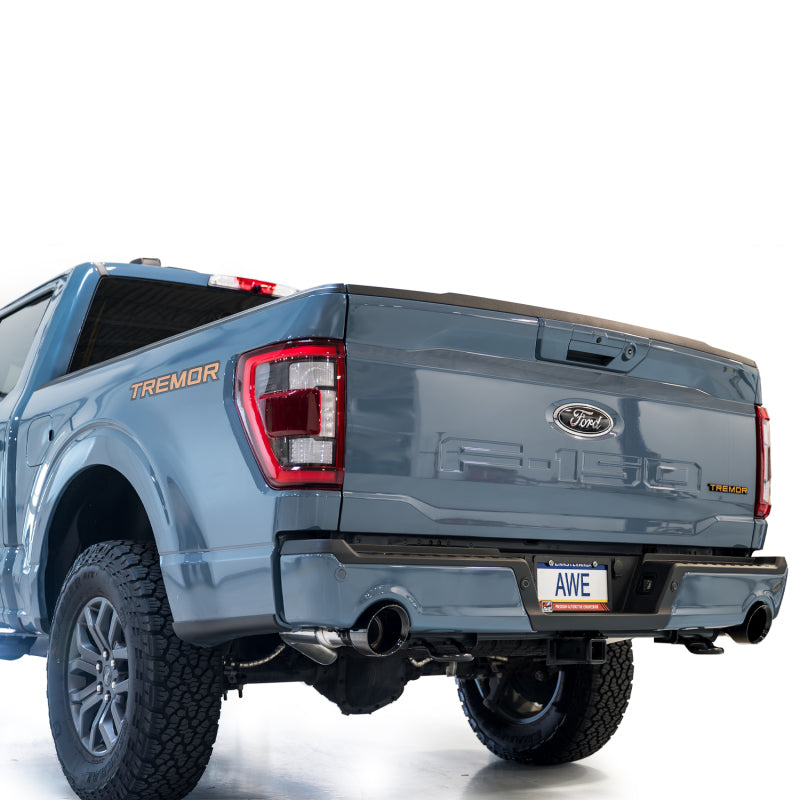 AWE Tuning 2021+ Ford F-150 Tremor (w/ Bumper Cutouts) 0FG Resonated Cat-Back - Diamond Black Tips - 3015-33402