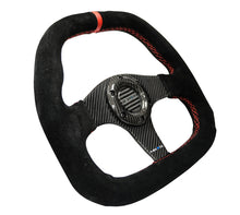 Load image into Gallery viewer, NRG Carbon Fiber Steering Wheel (320mm) Flat Btm. Blk Suede/Red Stitch w/CF Spokes &amp; Red Center Mark - ST-019CF