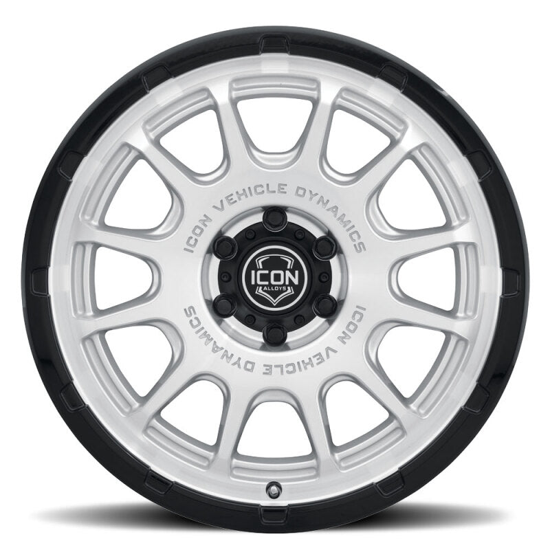 ICON Alloys Rancho 20x9 / 6x5.5 / 16mm / 5.625in BS Silver Machined w/ Gloss Black Lip Wheel - 8420909056SMGB