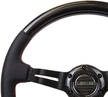 Load image into Gallery viewer, NRG Carbon Fiber Steering Wheel (350mm /1.5in. Deep) Leather Trim w/Red Stitch &amp; Slit Cutout Spokes - ST-010CFRS