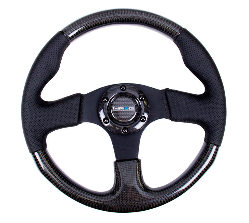 NRG Carbon Fiber Steering Wheel (315mm) Leather Trim w/Black Stitching - ST-310CFBS