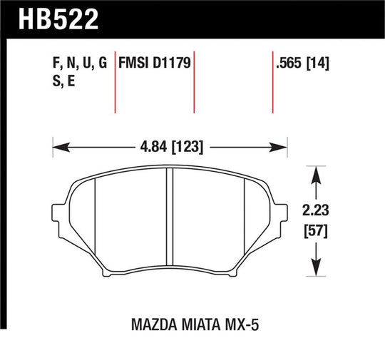Hawk HP 06-10 Mazda Miata Mx-5 HP+ Street Front Brake Pads - HB522N.565
