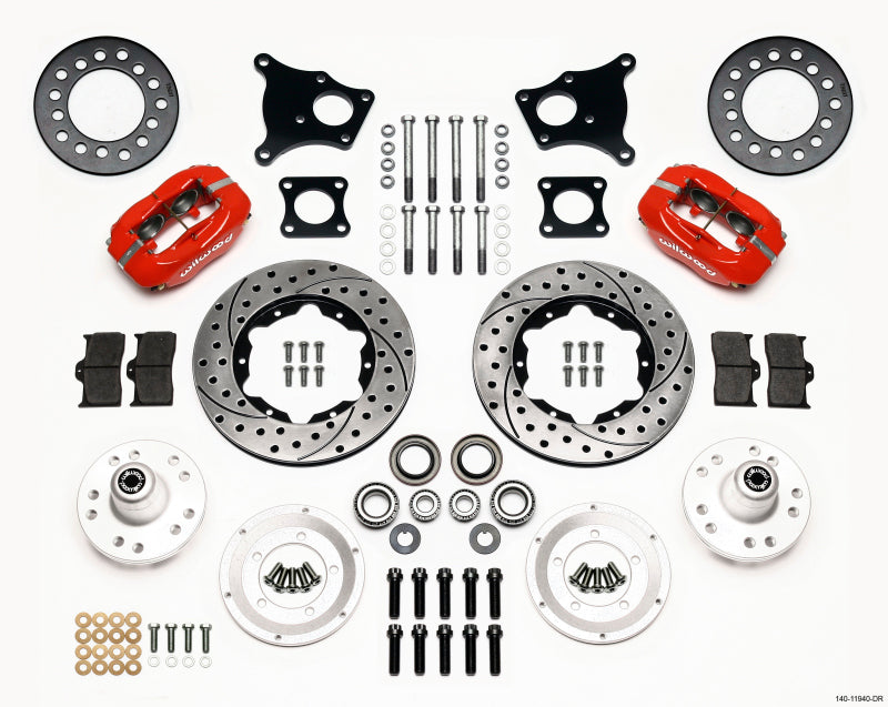 Wilwood Forged Dynalite Front Kit 11.00in Drill-Red AMC 71-76 OE Disc w/o Bendix Brakes - 140-11940-DR