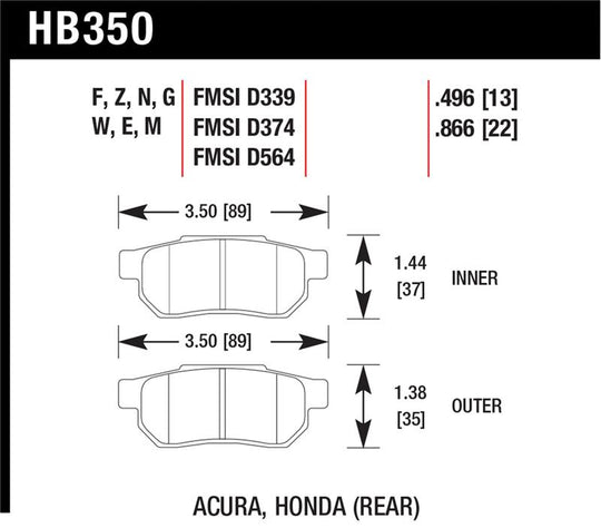 Hawk 90-01 Acura Integra (excl Type R) / 98-00 Civic Coupe Si Blue 9012 Race Rear Brake Pads - HB350E.496