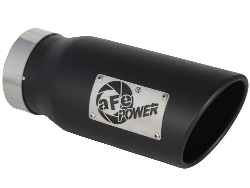 aFe Power Diesel Exhaust Tip Black- 4 in In x 5 out X 12 in Long Bolt On (Right) - 49T40501-B12