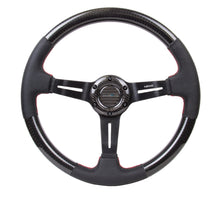 Load image into Gallery viewer, NRG Carbon Fiber Steering Wheel (350mm /1.5in. Deep) Leather Trim w/Red Stitch &amp; Slit Cutout Spokes - ST-010CFRS